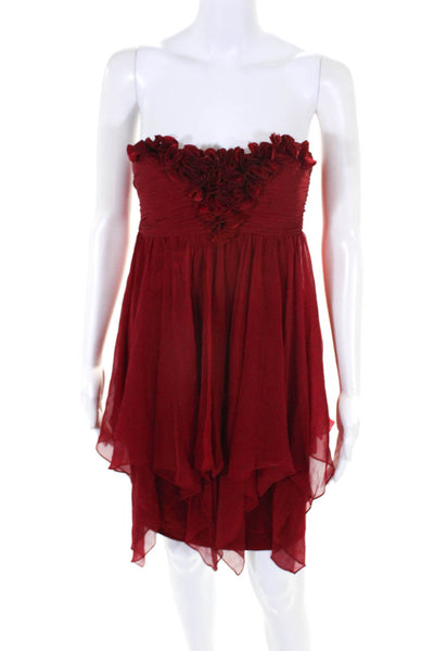 Marc Bouwer Glamiti Womens Silk Rosette Bodice Ruched Flutter Dress Red Size 4
