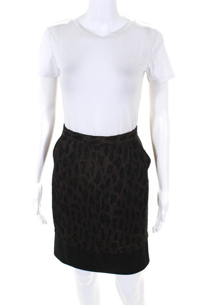 BCBG Max Azria Womens Animal Print Slit A Line Color Block Skirt Brown Size 2