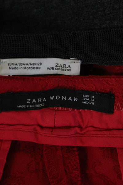 Zara W&B Womens Solid Graphic Asymmetrical Hem Lace Shirt Pants White Lot 2