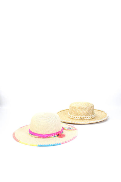 Tucker + Tate Self Same Womens Embroidred Pearl Straw Hats Beige Size OS Lot 2