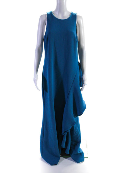 Badgley Mischka Womens Bright Aqua Ruffle Gown Size 14 10925175