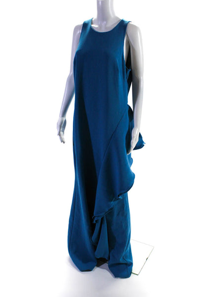 Badgley Mischka Womens Bright Aqua Ruffle Gown Size 14 14323956