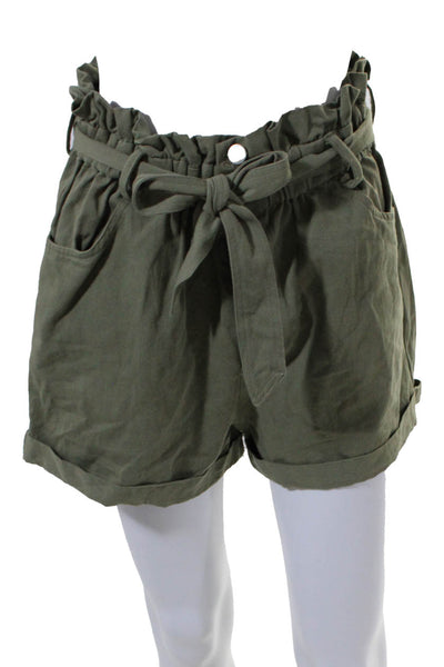 Le Lis Womens Cotton Belted Paper Bag Waist Shorts Green Size M
