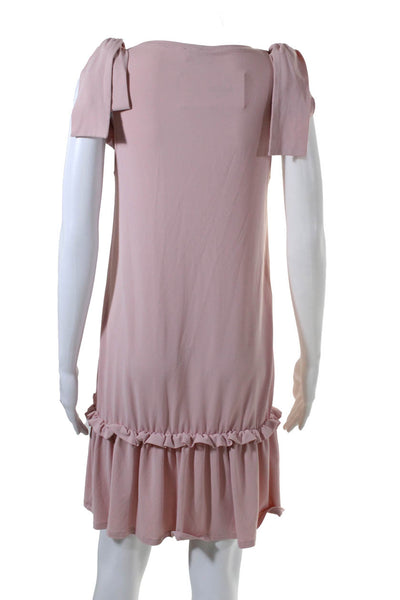 RED Valentino Womens Jersey Knit Ruffled Drop Waist Dress Pink Size S