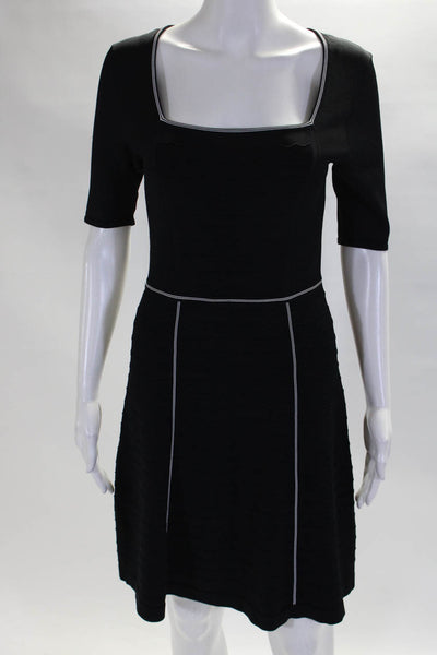 Nanette Lepore Womens Half Sleeve Square Neck Knee Length Knit Dress Black Small