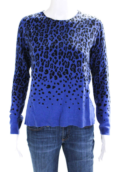 Rebecca Taylor Women's Crewneck Long Sleeves Slit Hem Blue Animal Print Size S