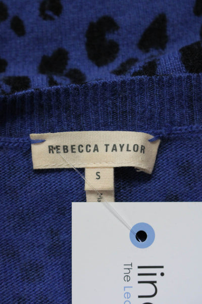 Rebecca Taylor Women's Crewneck Long Sleeves Slit Hem Blue Animal Print Size S