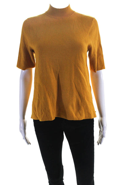 Moth Anthropologie Womens Short Sleeve Mock Neck Sweater Mustard Size Small
