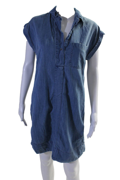 J Crew Womens Cotton Buttoned Striped Collared A-Line Midi Dress Blue Size S