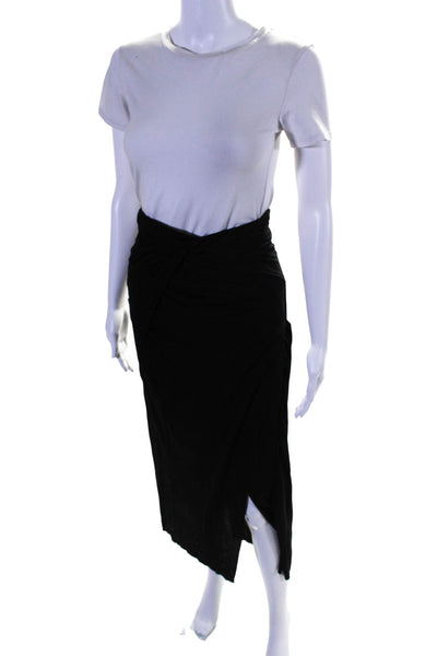 Helmut Lang Womens Smocked Solid Slit Maxi Skirt Black Size Petite