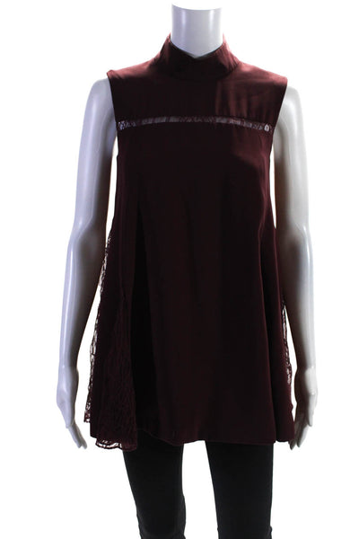 ADEAM Womens Burgundy Lace Godet Top Size 8 10686417