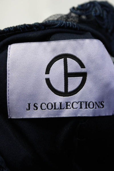 JS Collections Womens Zip Up Mesh Overlay Knee Length Sheath Dress Blue Size 10