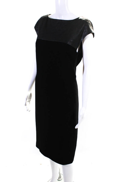 Rachel Comey Womens Cap Sleeve Scoop Neck Leather Trim Shift Dress Black Size 6