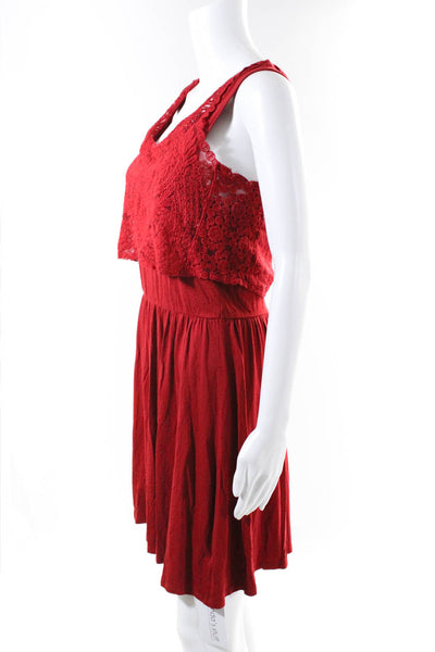 Lilka Anthropologie Womens Scoop Neck Sleeveless Lace Midi Dress Red Size PS