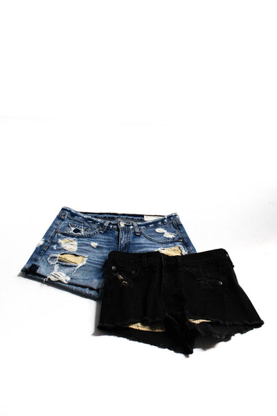 Rag & Bone Womens Distressed Cuffed Denim Shorts Black Blue Size 24 Lot 2