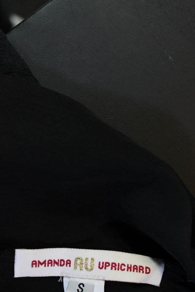 Amanda Uprichard Womens V Neck Fringe Crop Top Blouse Black Silk Size Small