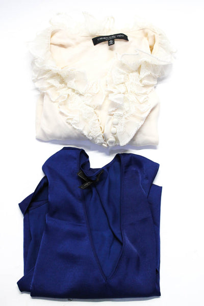 Carmen Marc Valvo Womens Victorian High Low Blouse White Blue Size 4/S Lot 2