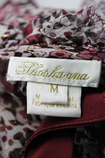 Shoshanna Womens Silk Floral Print Blouse White Burgundy Size Medium