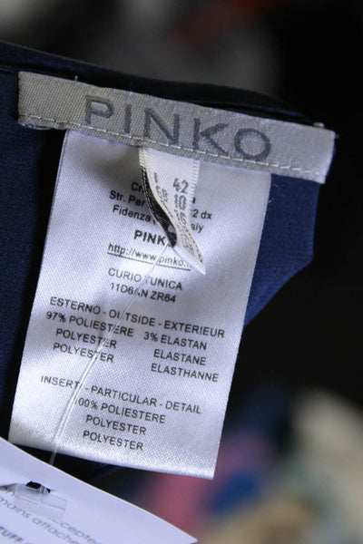 Pinko Women's 3/4 Sleeve Ruffle V Neck Shift Dress Navy Size 6