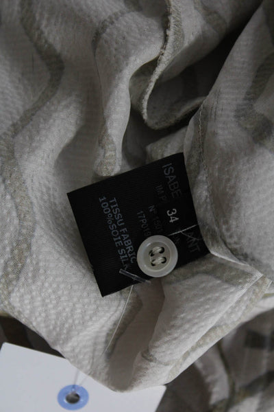 Isabel Marant Womens Long Sleeve V Neck Hammered Silk Shirt White Brown FR 34