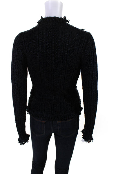 Intermix Womens Open Front Knit Fringe Cardigan Sweater Blue Size 0
