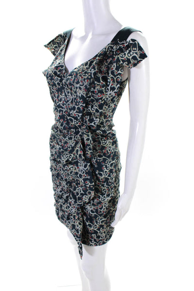 Isabel Marant Etoile Womens Ruffled Floral Sheath Dress Blue Gray Linen FR 34