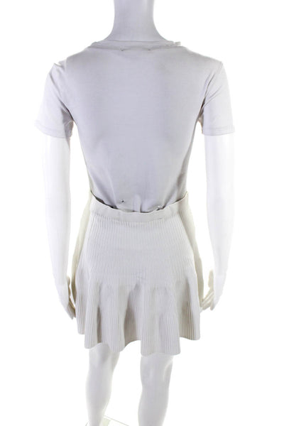 Ralph Lauren Black Label Womens Ribbed Knit Knee Length A Line Skirt White XS