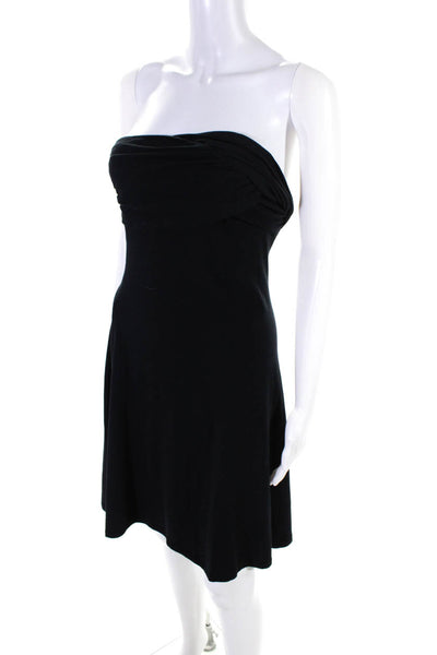 Three Dots Womens Solid Cotton Strapless Knee Length Dress Black Size Small