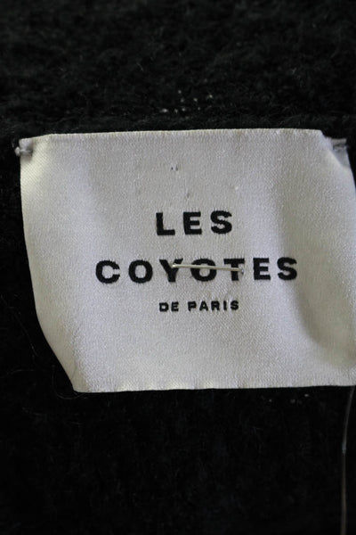 Les Coyotes De Paris Womens Solid Ribbed Half Zip Sweater Black Size 12