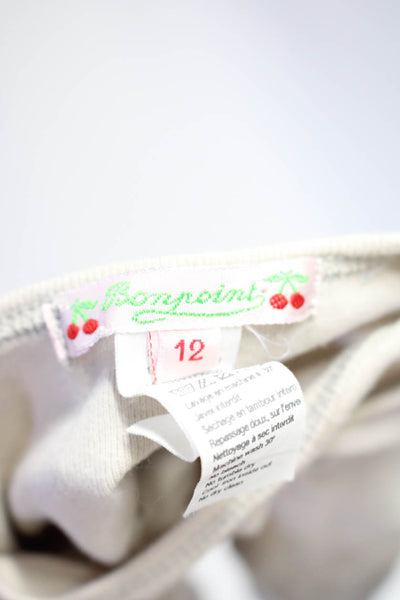Bonpoint Girls Solid Hem Stitched Cotton Long Sleeve Tee Shirt Gray Size 12