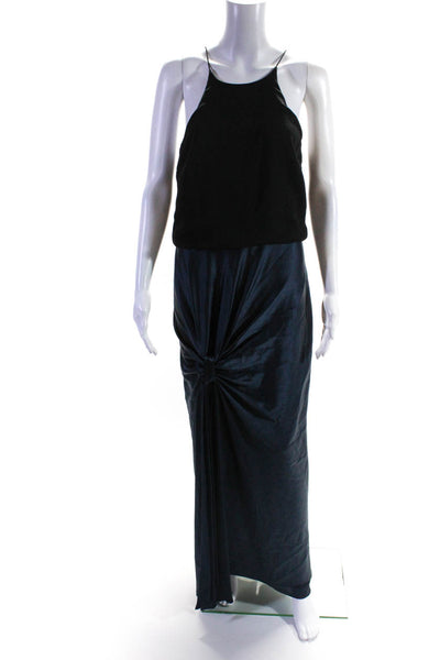HALSTON Womens Navy Twist Drape Gown Size 14 10925259