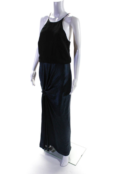 HALSTON Womens Navy Twist Drape Gown Size 4 10562083
