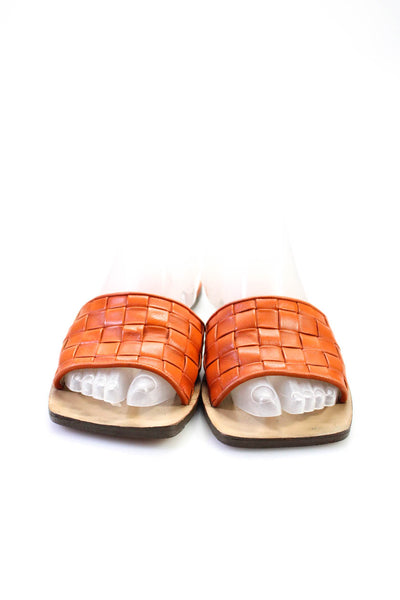 Bottega Veneta Womens Woven Leather Square Toe Slides Sandals Orange Size 38 8