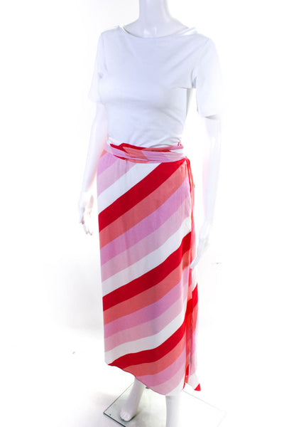 AFRM Womens Tie Waist Striped Midi A Line Skirt Red Pink White Size Extra Large