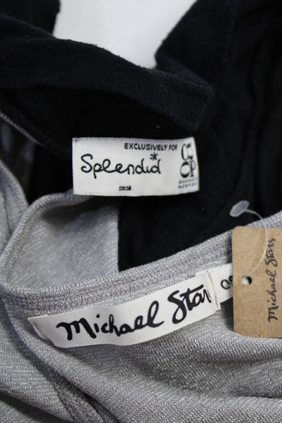 Splendid Michael Stars Womens Cotton Tied Metallic Tops Black Size S OS Lot 2