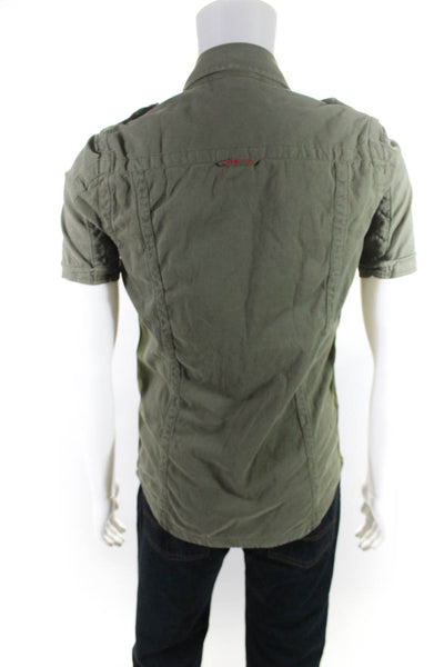 Super Dry Mens Solid Utility Front Pocket Short Sleeve Shirt Green Size Small