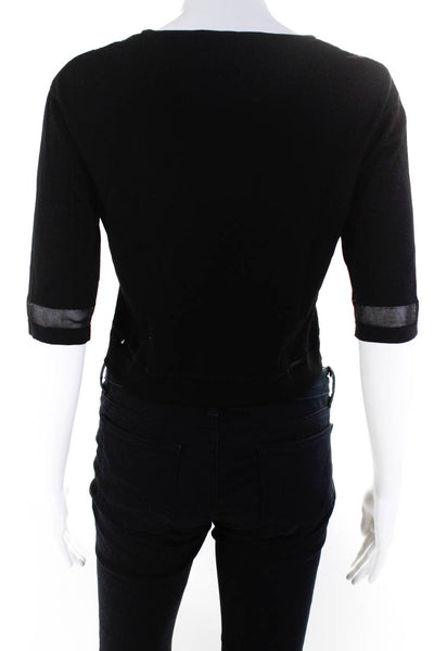Ohne Titel Womens Half Sleeve Ribbed Hem Crop Top Shirt Black Size S