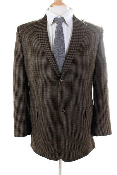 Joseph Abboud Mens Wool Houndstooth Buttoned Collared Blazer Brown Size EUR20