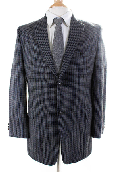 Joseph Abboud Mens Wool Houndstooth Buttoned Collared Blazer Blue Size EUR20
