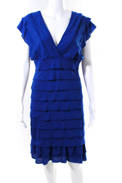 Max Studio Women's Tiered V Neck Sheath Dress Blue Size L