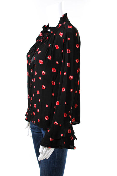 Cleobella Womens V Neck Ruffle Trim Solid Floral Blouse Top Black Size XS