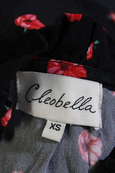 Cleobella Womens V Neck Ruffle Trim Solid Floral Blouse Top Black Size XS