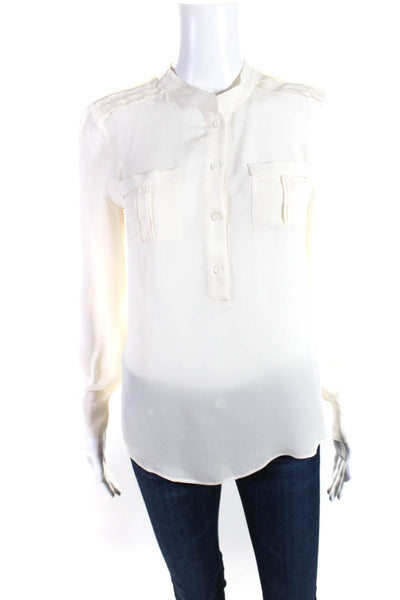 Parker Womens Silk Crepe Pleated Shoulder Button Up Blouse Top Ivory Size XS