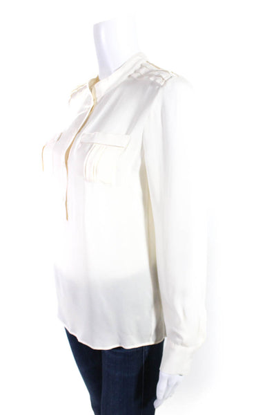 Parker Womens Silk Crepe Pleated Shoulder Button Up Blouse Top Ivory Size XS