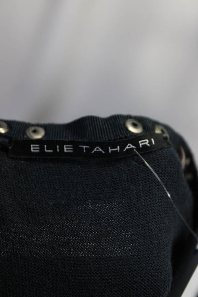 Elie Tahari Womens Long V Neck Snap Cardigan Navy Blue Size Small