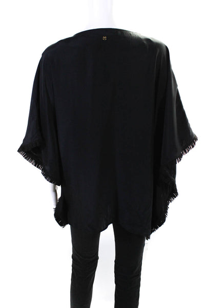 Marie Oliver Womens Short Sleeve Fringe Scoop Neck Top Blouse Black Size 1