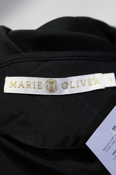 Marie Oliver Womens Short Sleeve Fringe Scoop Neck Top Blouse Black Size 1
