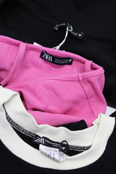 Zara Women's Ribbed Tops Black Pink Size XS S Lot 3