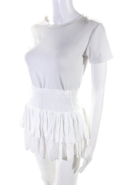 Pookie & Sebastian Women's Ruffle Smocked Mini Skirt White OS