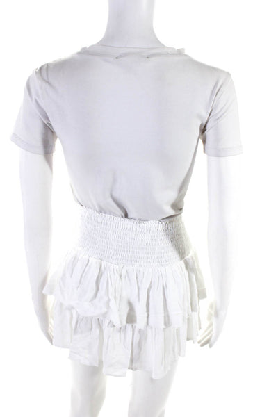 Pookie & Sebastian Women's Ruffle Smocked Mini Skirt White OS